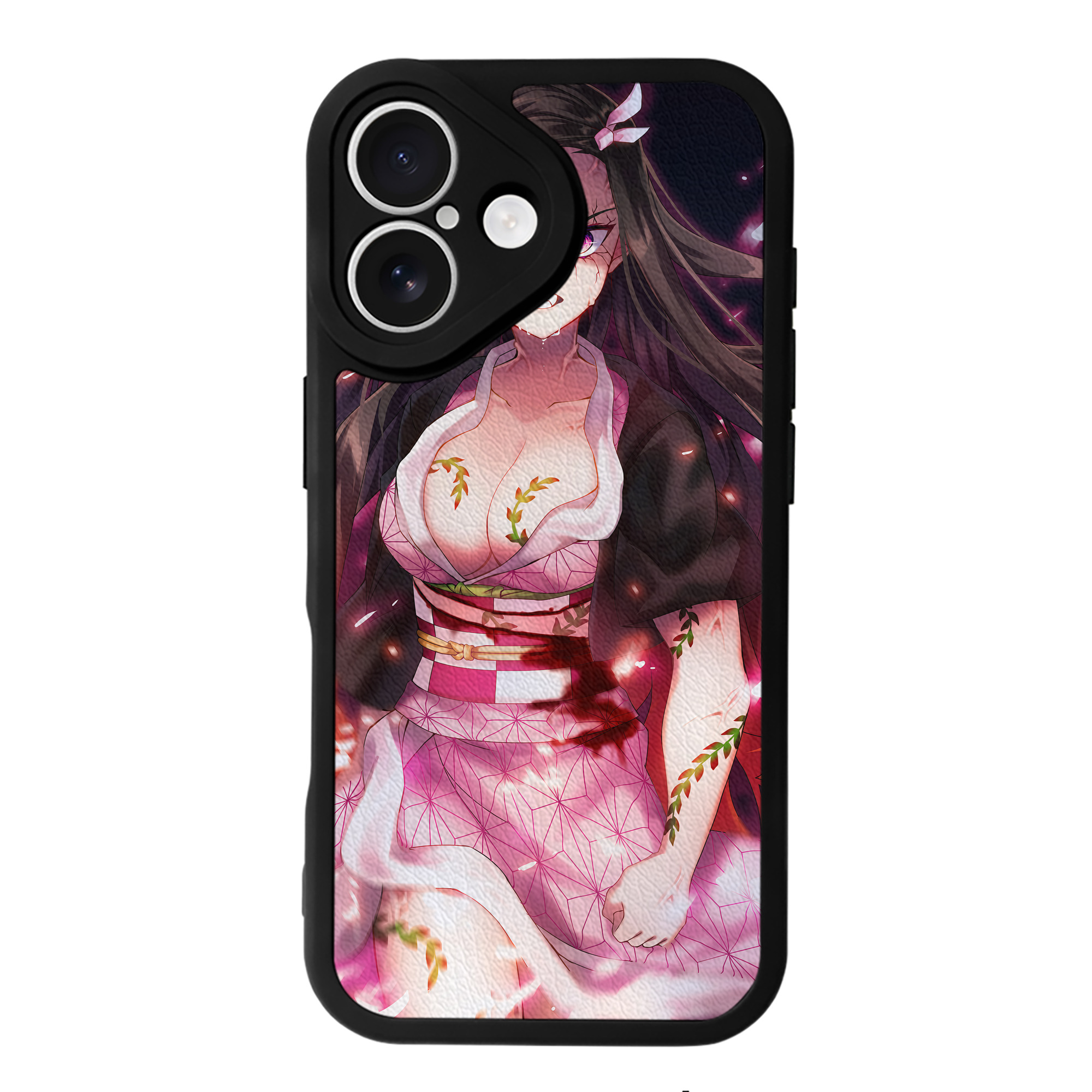 （画像用） 鬼滅の刃（きめつのやいば）竈門 禰󠄀豆子／かまど ねずこ Kamado Nezuko 【iPhone 16シリーズ対応】シリコンスマホケース（レザー調） 材質：シリコン